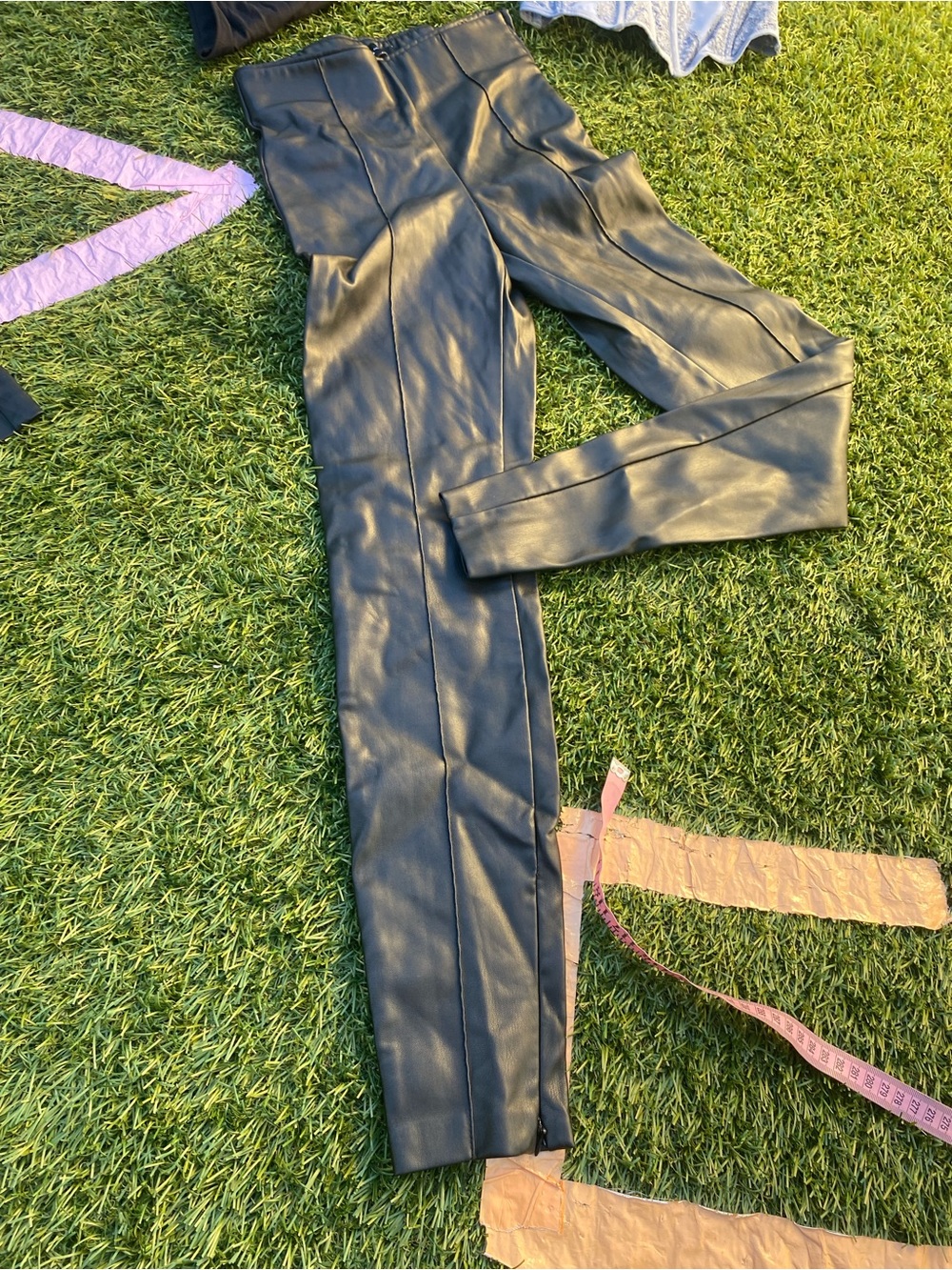 Faux Leather Black High-Waist Tapered Pants XS